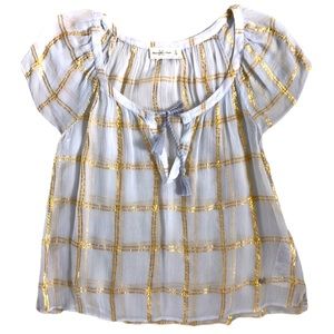 EUC! Abercrombie & Fitch sheer light blue and gold blouse size small